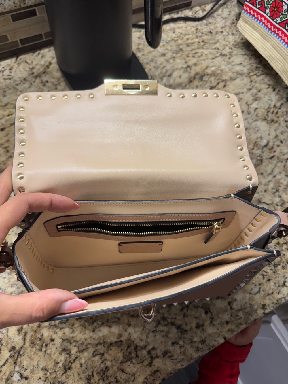 Studded Two-Tone Pink and Cream Crossbody Bag - Picture 6 of 8